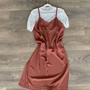 burgundy warm dress with sheer lace t shirt set